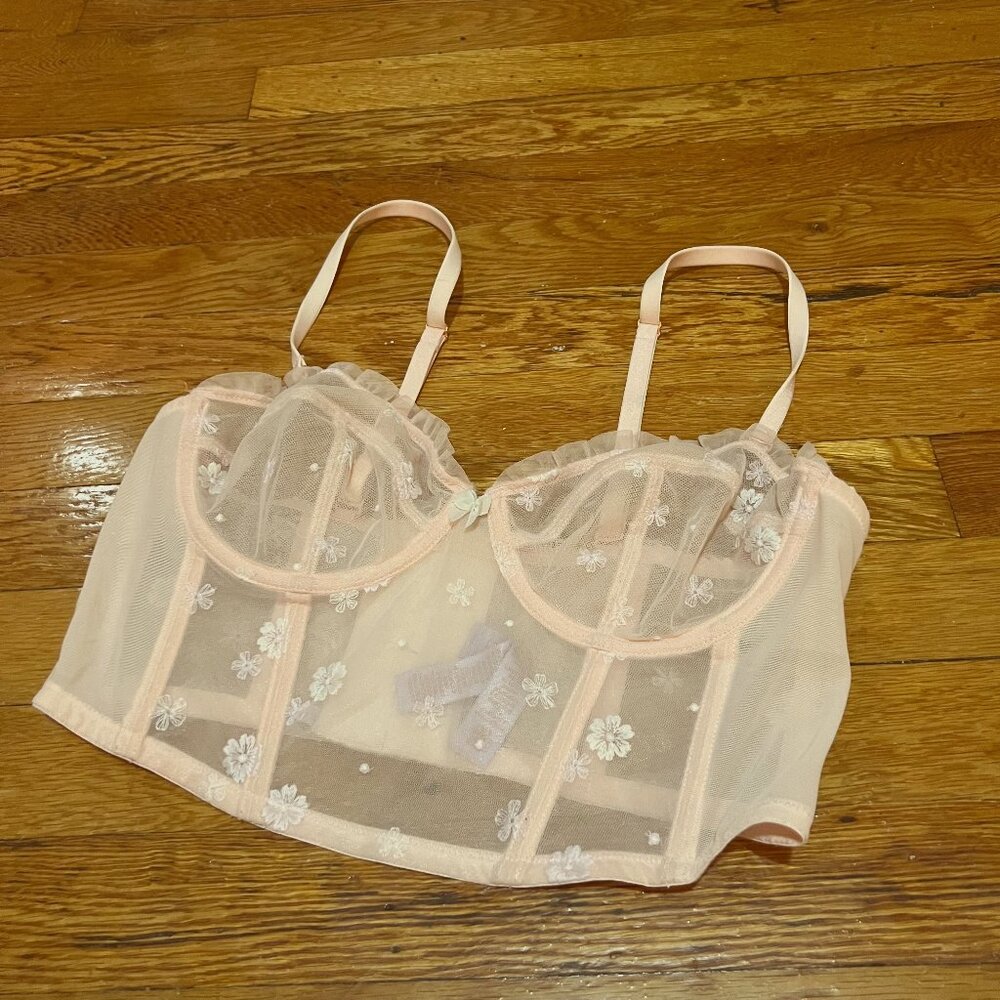 Savage X Fenty Pink White Floral Corset Lingerie